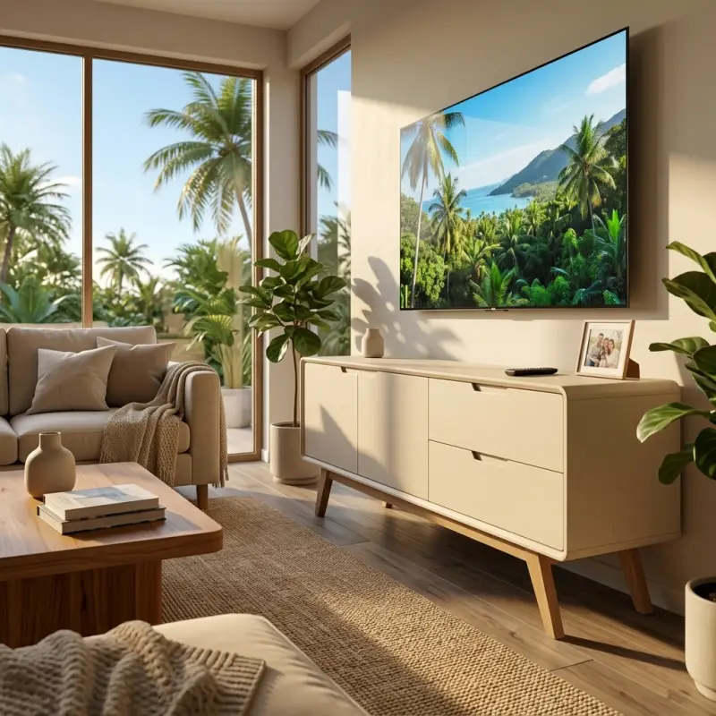 TV Cabinet Skandinavian Kayu Solid Dua Pintu Dua Laci [3]