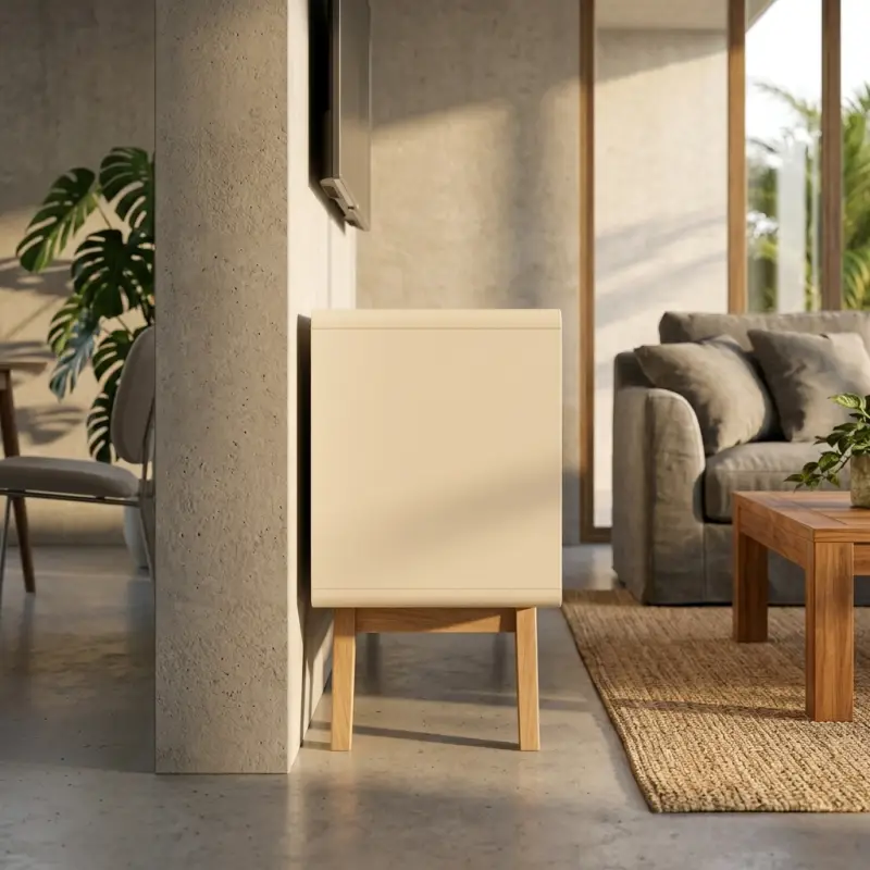 TV Cabinet Skandinavian Kayu Solid Dua Pintu Dua Laci [4]